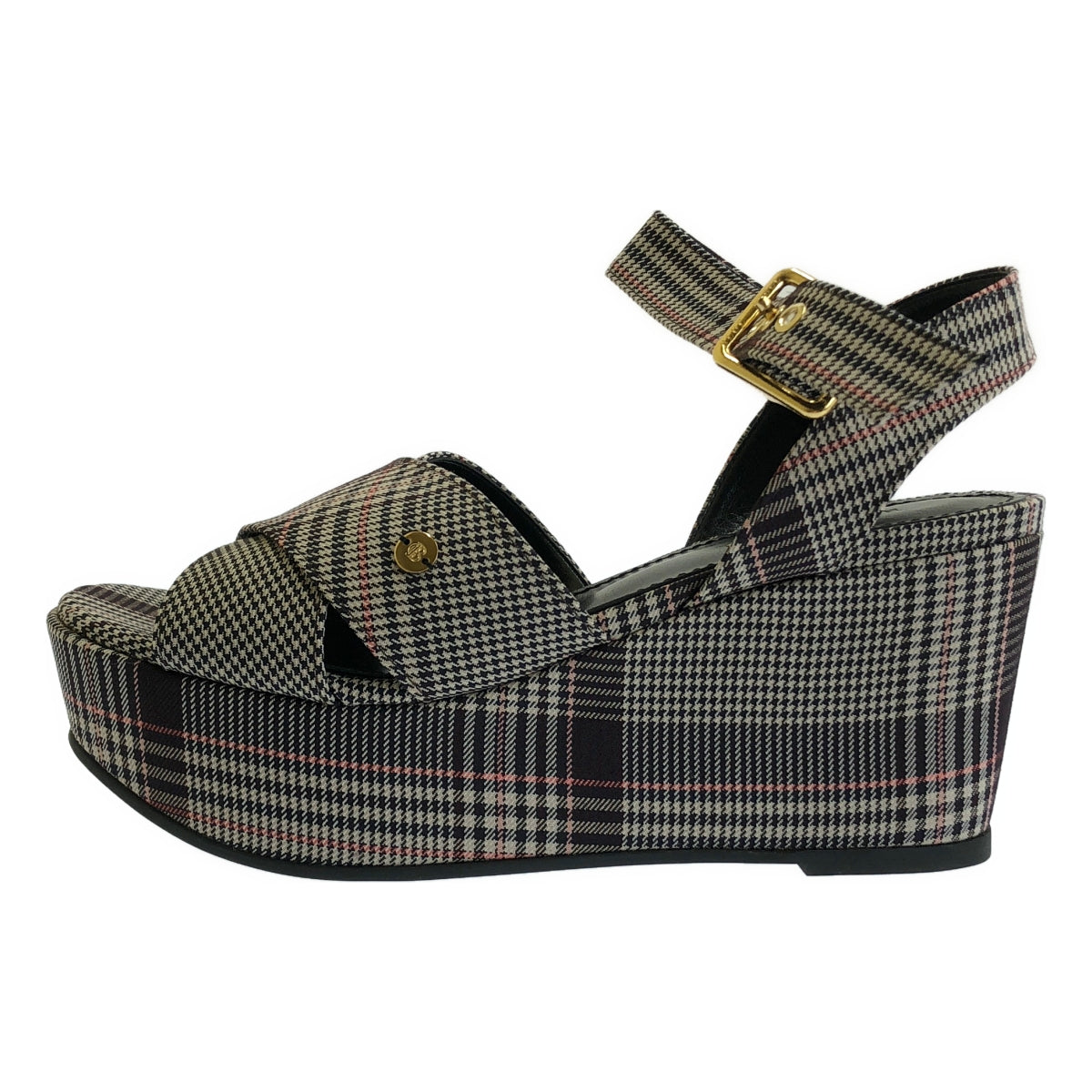 【美品】  BLUE LABEL CRESTBRIDGE / ブルーレーベル・クレストブリッジ | チェック プラットフォーム ストラップ サンダル | 23 | グレー系 | レディース