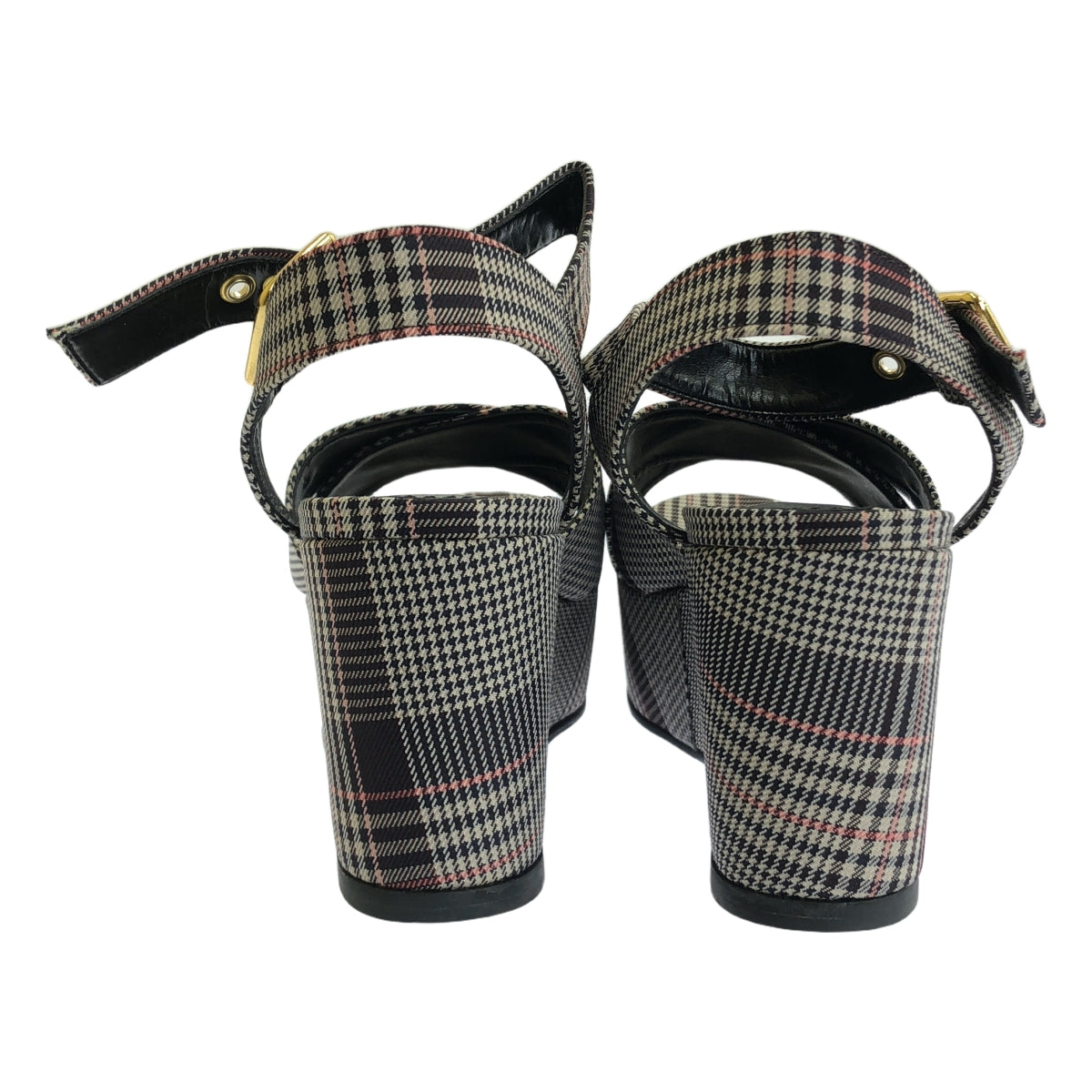 【美品】  BLUE LABEL CRESTBRIDGE / ブルーレーベル・クレストブリッジ | チェック プラットフォーム ストラップ サンダル | 23 | グレー系 | レディース