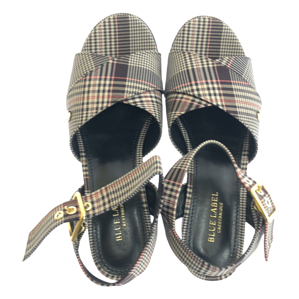 【美品】  BLUE LABEL CRESTBRIDGE / ブルーレーベル・クレストブリッジ | チェック プラットフォーム ストラップ サンダル | 23 | グレー系 | レディース