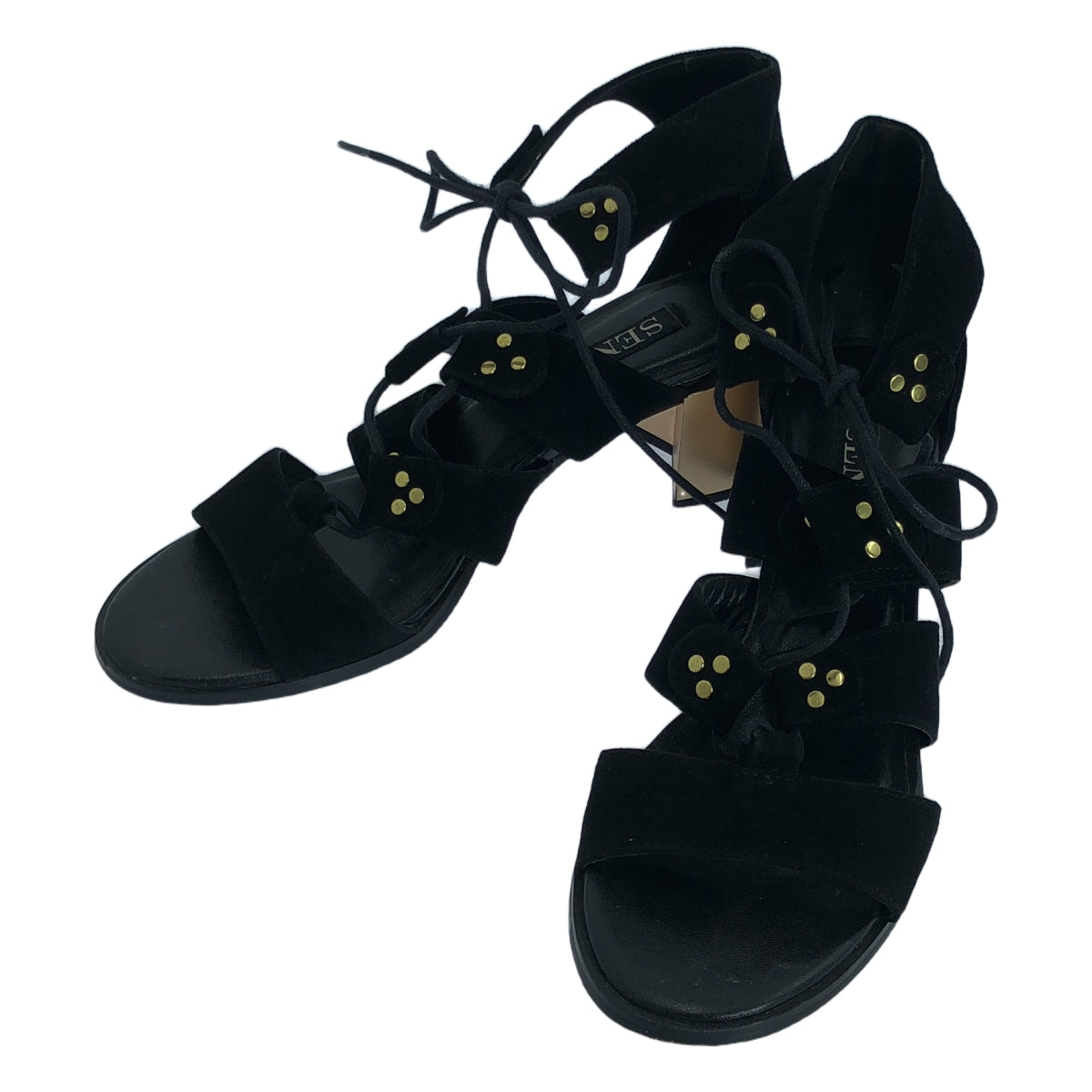 【미품】 SENSO / 센소 | QIANA 스웨이드 가죽 레이스 업 힐 샌들 | 37 | 블랙 | 여성
