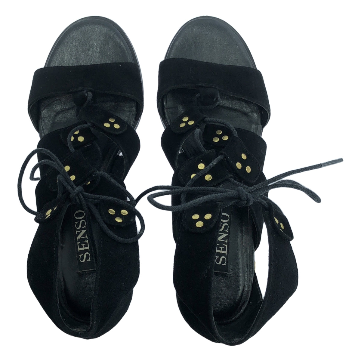 【미품】 SENSO / 센소 | QIANA 스웨이드 가죽 레이스 업 힐 샌들 | 37 | 블랙 | 여성