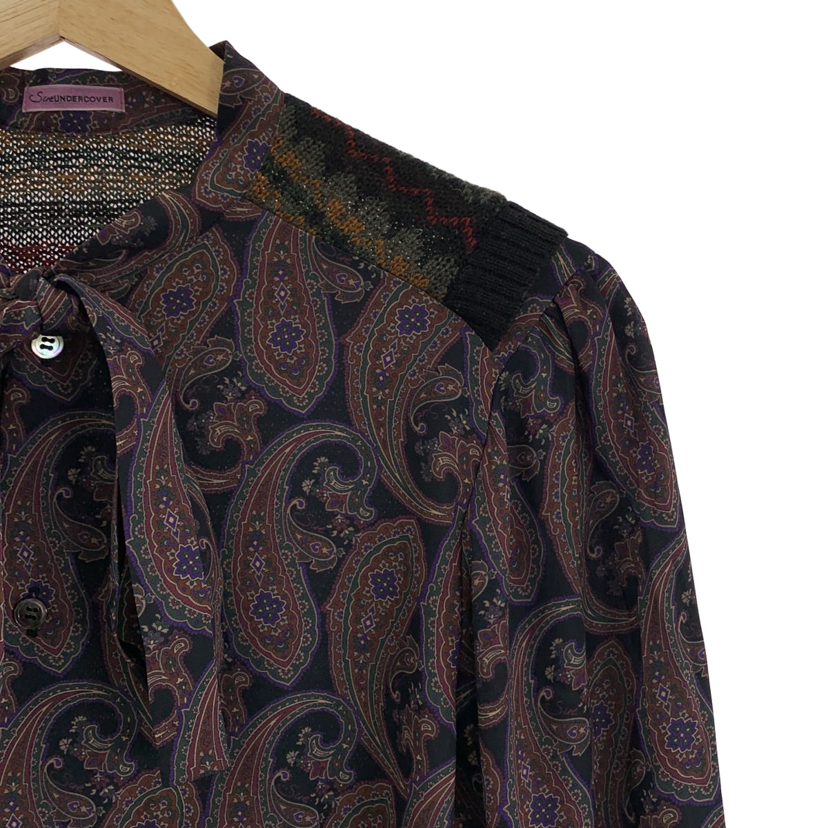 Sue UNDERCOVER / スーアンダーカバー | 2021AW | 異素材切替 総柄 ボウタイ シャツ | 2 | マルチカラー | レディース