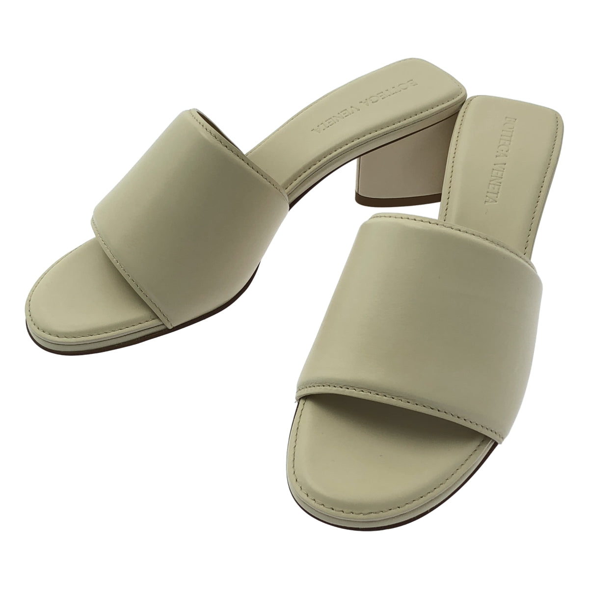 [全新] BOTTEGA VENETA | 帶狀一腳蹬涼鞋 | 皮革穆勒涼鞋 | 35碼 | 米色 | 女款