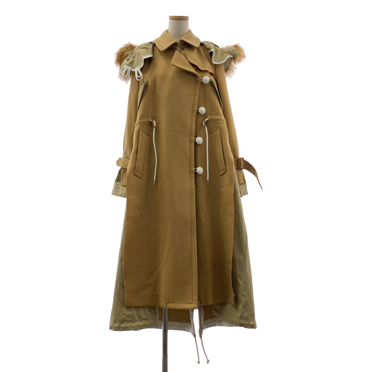 sacai / サカイ | カットアウト ギャザー ロングコート | 1 | ベージュ | レディース