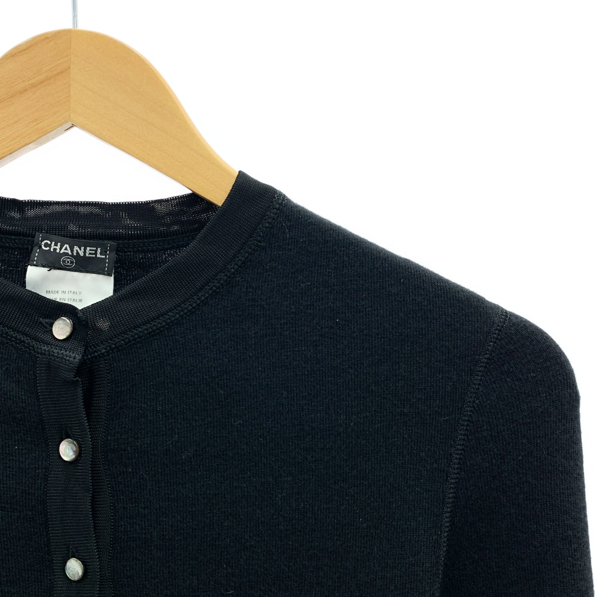 CHANEL / 샤넬 | 캐시미어 실크 코코 마크 버튼 헨리 넥 니트 | 38 |