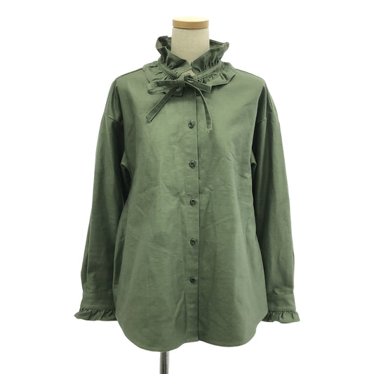 HANA TO GUITAR | Cotton ruffle stand-up collar ribbon shirt | F | Women's