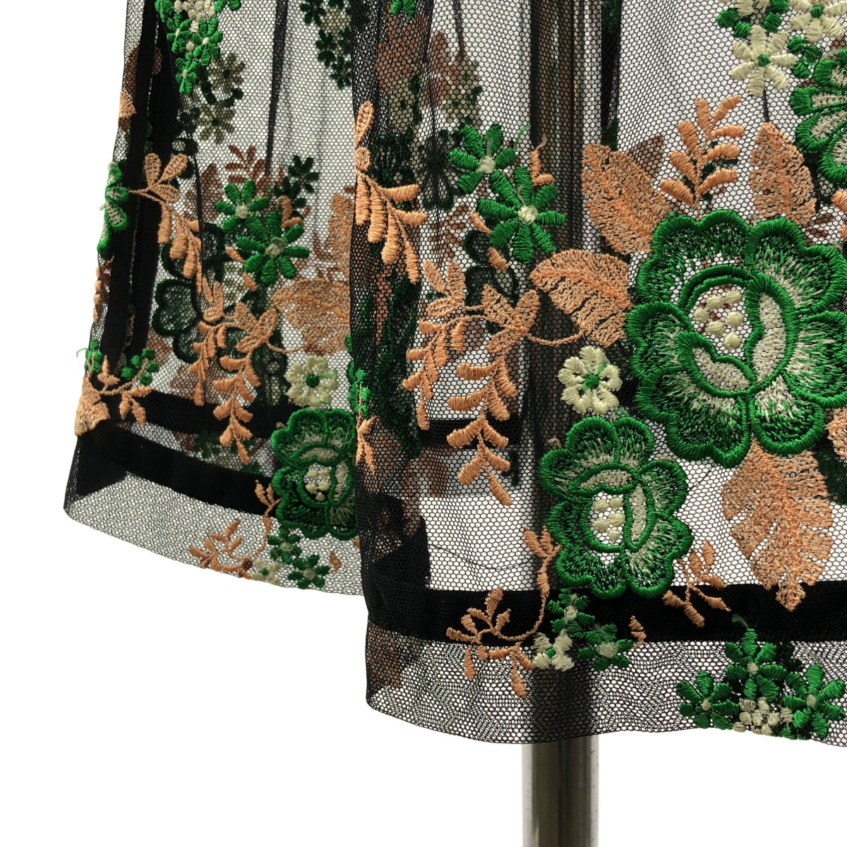 tricot COMME des GARCONS / トリココムデギャルソン | 2003SS | エンブロイダリー ロングスカート | ブラック/ピンクベージュ/グリーン | レディース