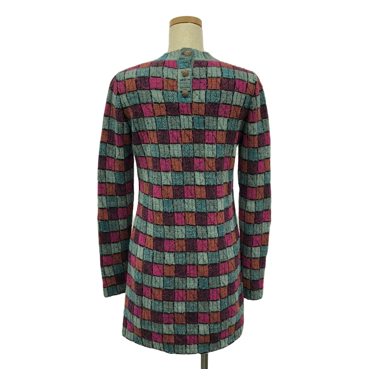 【미품】 CHANEL / 샤넬 | 백 버튼 크루 넥 롱 니트 원피스 | 36 | 멀티 컬러 | 여성