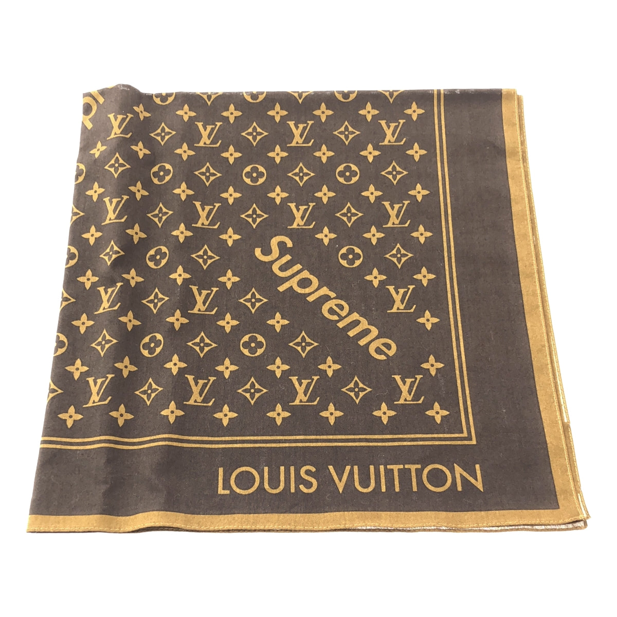 【美品】  Louis Vuitton / ルイヴィトン | × supreme ロゴ モノグラム バンダナ スカーフ ストール | ブラウン