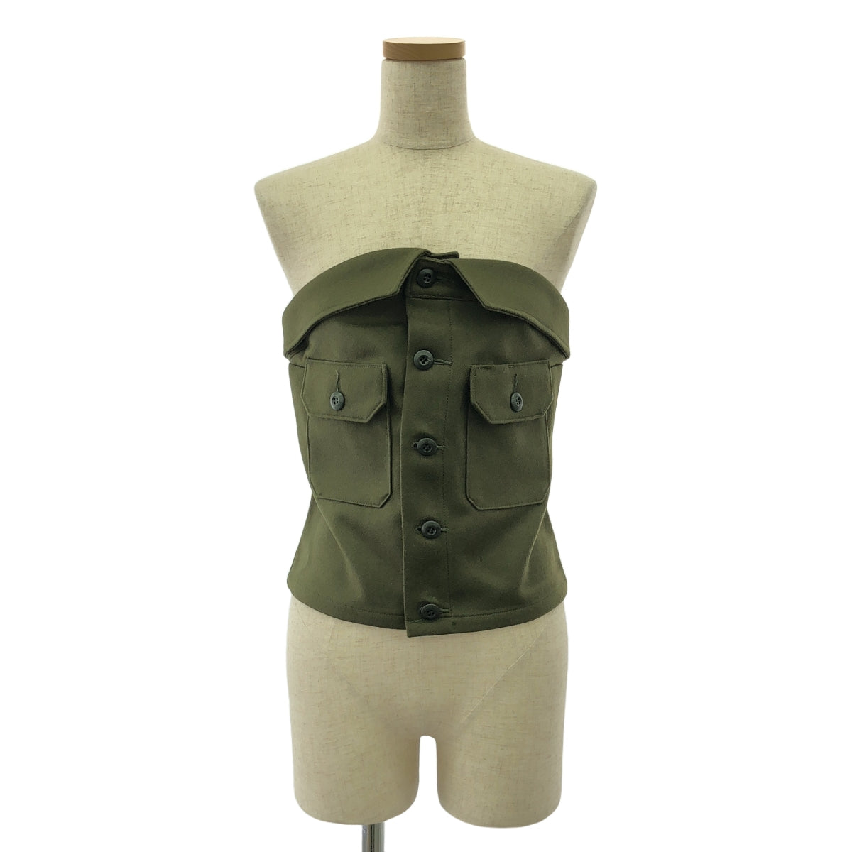 [品相良好] HYKE | 2024AW | 羊毛露肩上衣 / 麥爾登羊毛緊身胸衣 | 01 | 橄欖褐色 | 女款