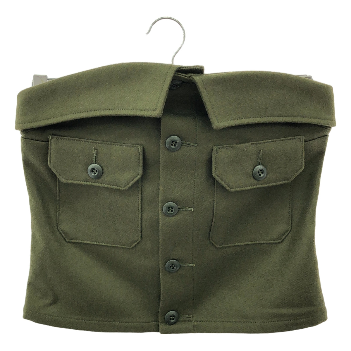 【미품】 HYKE / 하이크 | 2024AW | WOOL STRAPLESS TOP / 멜튼 울 비스체 | 01 | olive drab | 여성