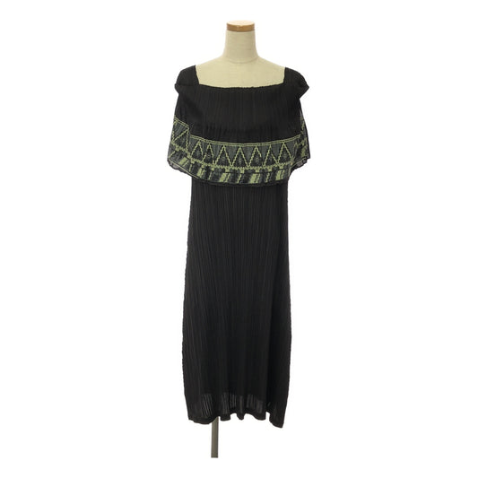 [Good Condition] PLEATS PLEASE ISSEY MIYAKE | Pleated off-shoulder dress | Size 3 | Dark brown | Women's