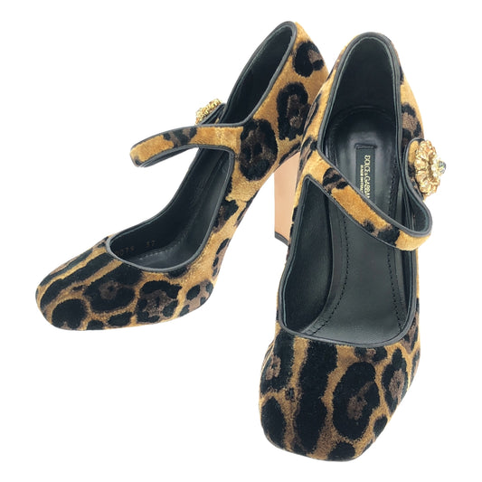 DOLCE &amp; GABBANA / Dolce &amp; Gabbana Dolgaba | Beaded Leopard Strap Pumps | 37 | Women's