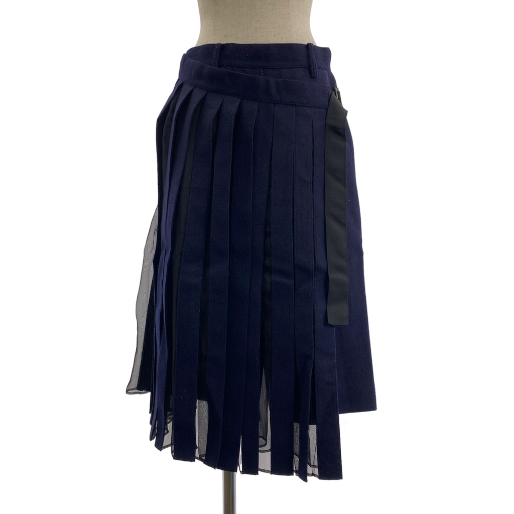 sacai / サカイ | ウール シアー切替 プリーツ ラップ スカート | 2 | レディース