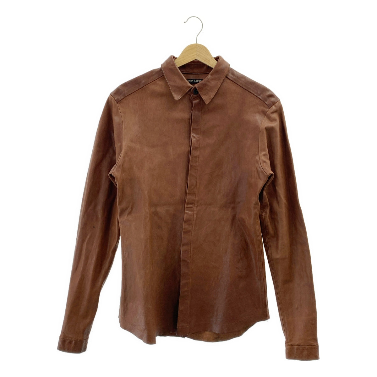 【미품】 FRANK LEDER / 프랭크 리더 | 양가죽 램 가죽 메탈 버튼 셔츠 재킷 | XS | 다크 브라운 | 남성