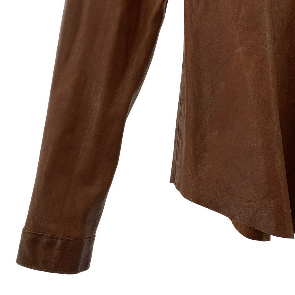 【美品】  FRANK LEDER / フランクリーダー | 羊革 ラムレザー メタルボタン シャツ ジャケット | XS | ダークブラウン | メンズ