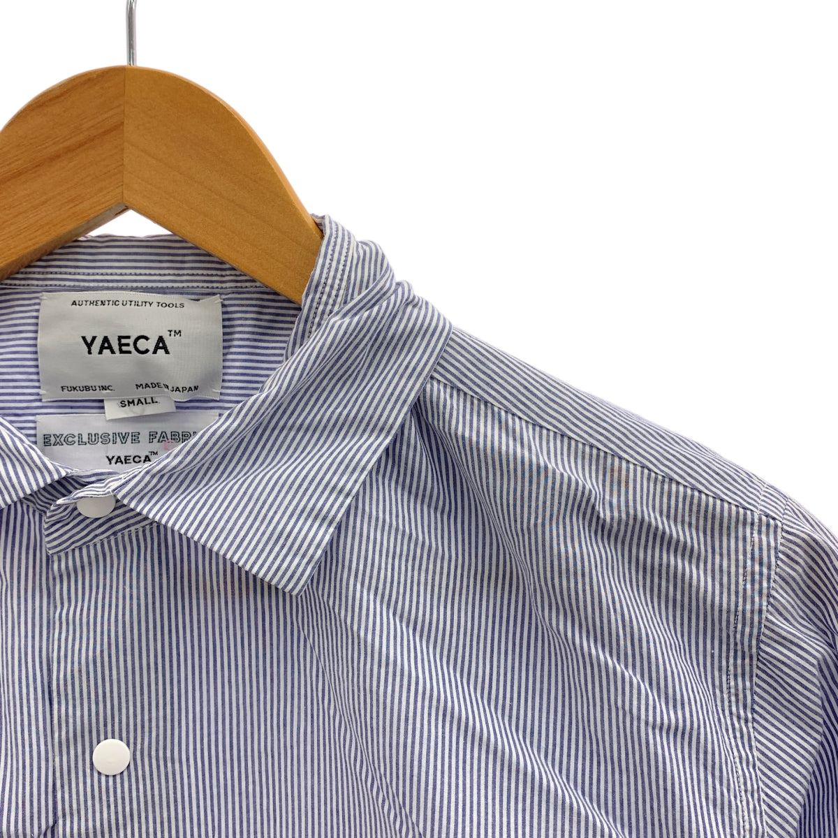 YAECA / ヤエカ | ストライプ ポケット付き スナップボタン シャツ | S | ブルー/ホワイト | メンズ