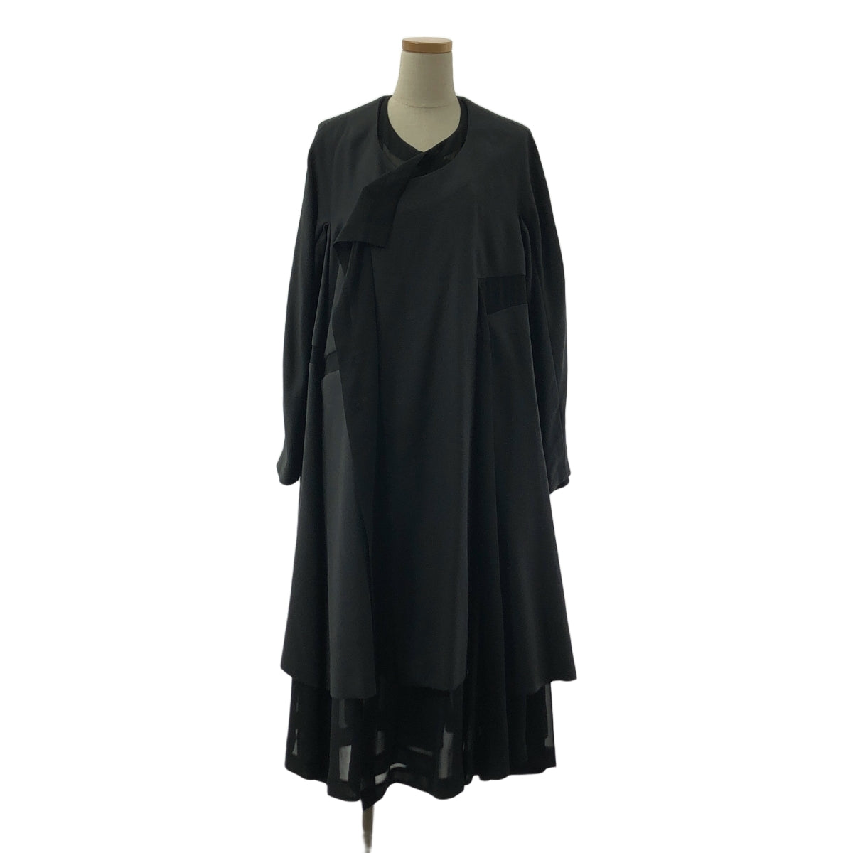 【미품】 COMME des GARCONS / 콤데 갤슨 | 2021SS | Dissonance / 불협화음 레이어드 노 컬러 롱 코트 | S | 블랙 | 여성