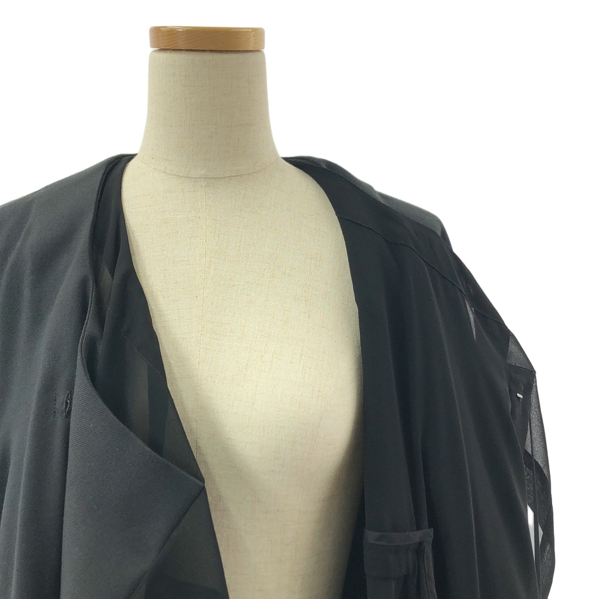 【미품】 COMME des GARCONS / 콤데 갤슨 | 2021SS | Dissonance / 불협화음 레이어드 노 컬러 롱 코트 | S | 블랙 | 여성