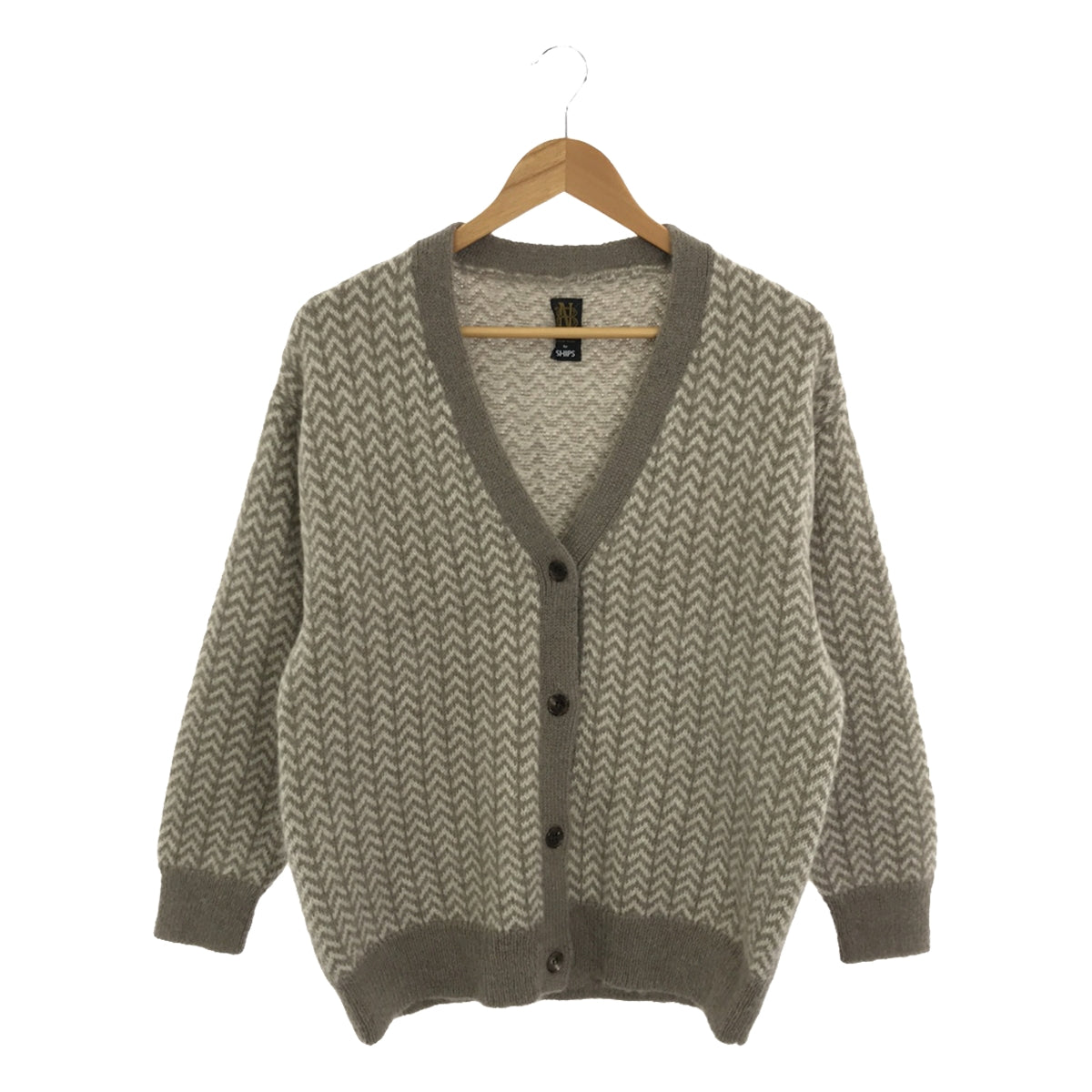 [Good Condition] BATONER / Batoner | × SHIPS / Ships Mohair Alpaca Wool Herringbone Knit Cardigan | F | Beige | Women's