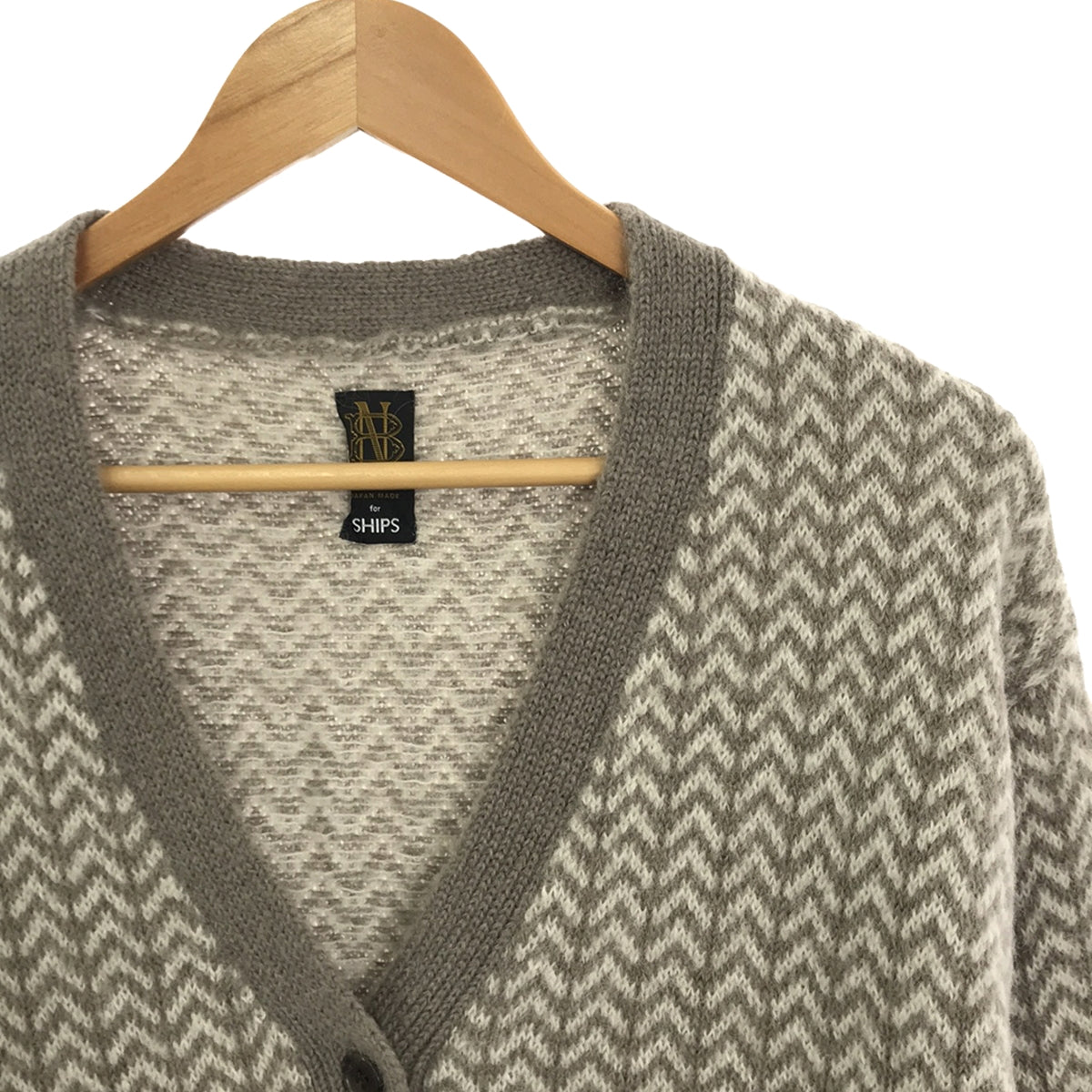 [Good Condition] BATONER / Batoner | × SHIPS / Ships Mohair Alpaca Wool Herringbone Knit Cardigan | F | Beige | Women's