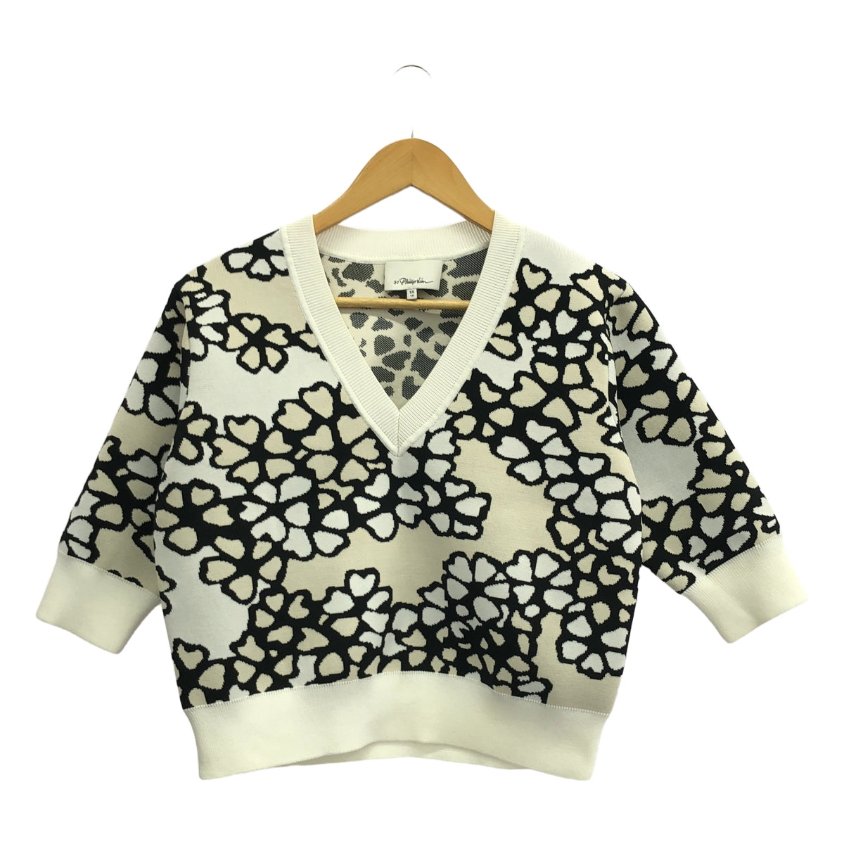 3.1 Phillip Lim | V領花針織套頭衫 | XS |白色/黑色/象牙色 |女性的