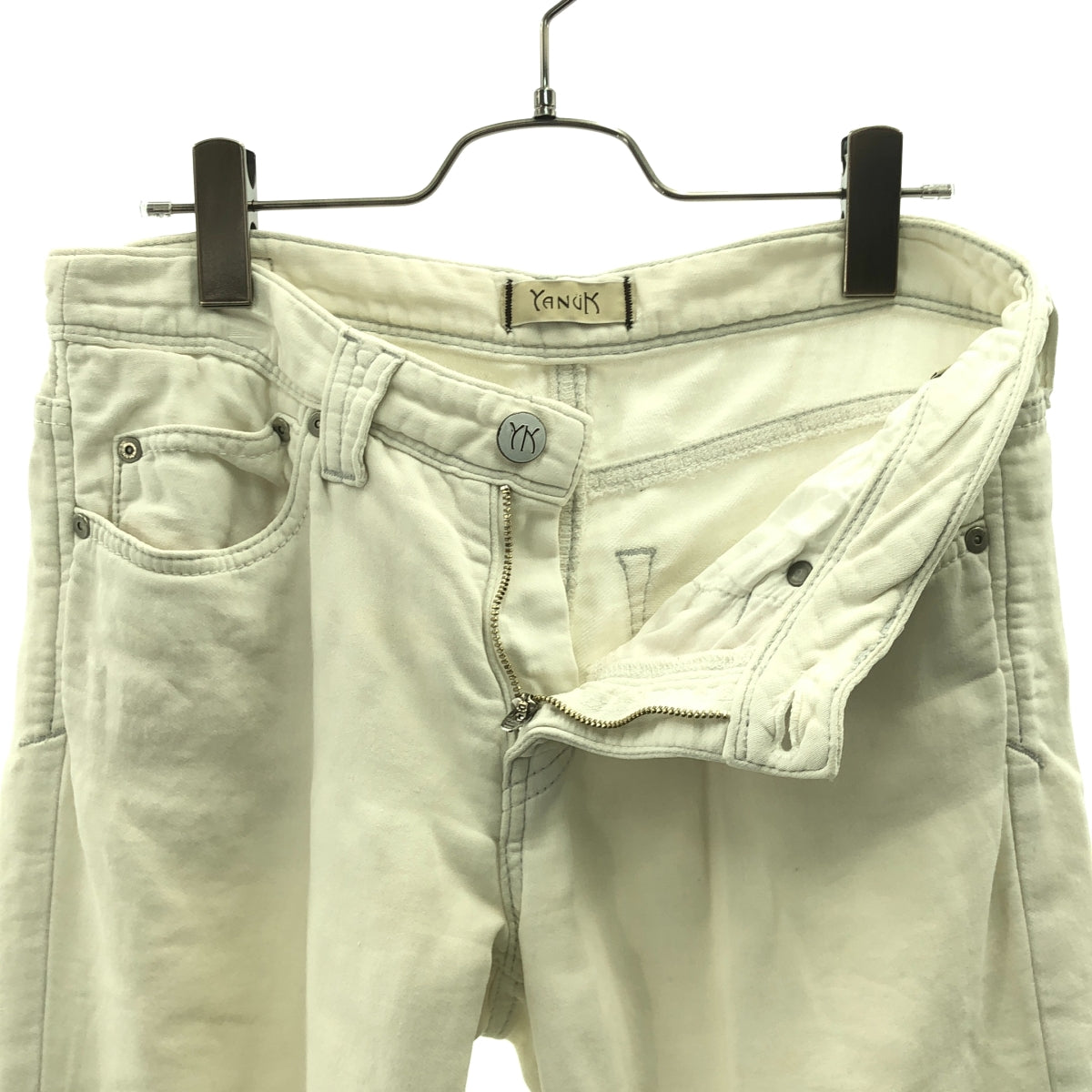 YANUK / 야누크 | 로고 가죽 패치 화이트 데님 팬츠 | 26 | 여성