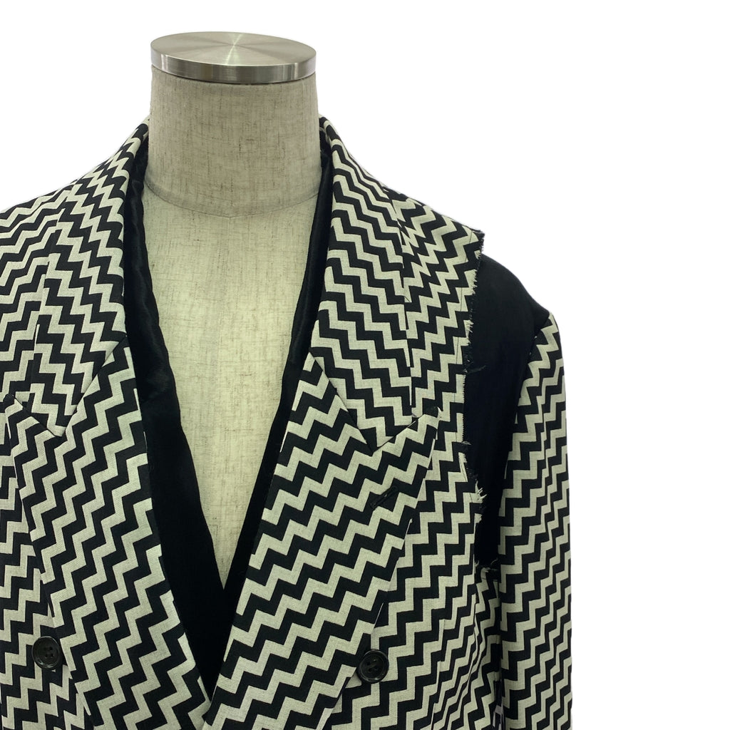 【美品】  COMME des GARCONS HOMME PLUS / コムデギャルソンオムプリュス | 2019AW | 幾何学柄 ウール ベスト レイヤード ベロア コート | M | ブラック / ホワイト | メンズ