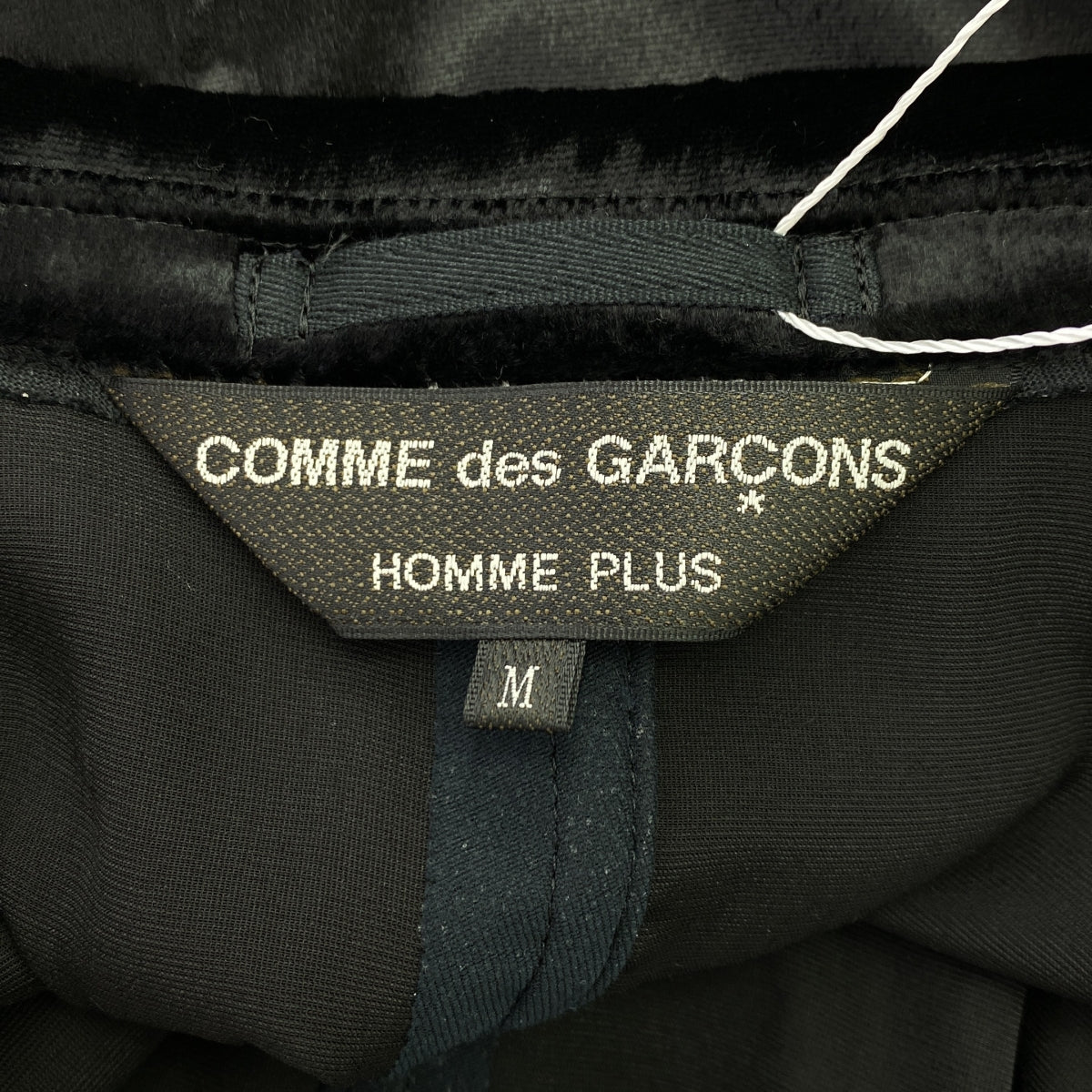 【美品】  COMME des GARCONS HOMME PLUS / コムデギャルソンオムプリュス | 2019AW | 幾何学柄 ウール ベスト レイヤード ベロア コート | M | ブラック / ホワイト | メンズ