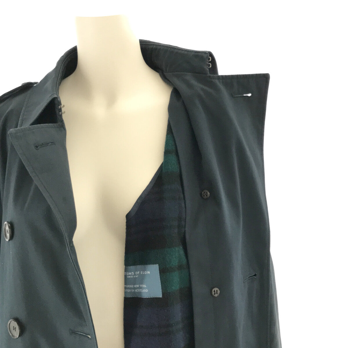 JOHNSTONS OF ELGIN / ジョンストンズ オブ エルガン | 英国製 Corby Factory コットン ツイル ウール チェック ライナー トレンチコート | UK10 | ネイビー | レディース
