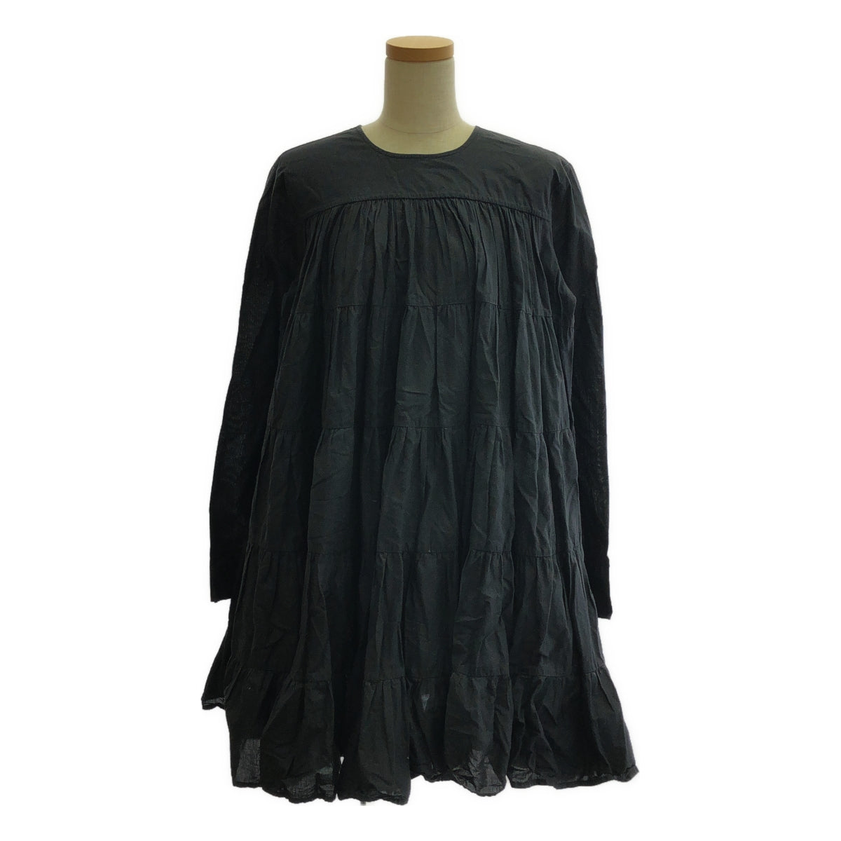 MERLETTE / マーレット | コットン ティアード ギャザー ボリューム ドレス ワンピース | XS | ブラック | レディース