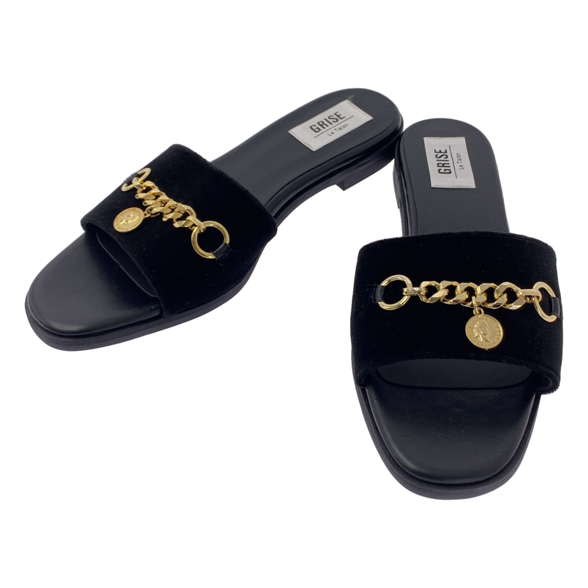 Le Talon / 루타론 | GRISE / 벨루어 체인 장식 샌들 플랫 슈즈 | M | 여성