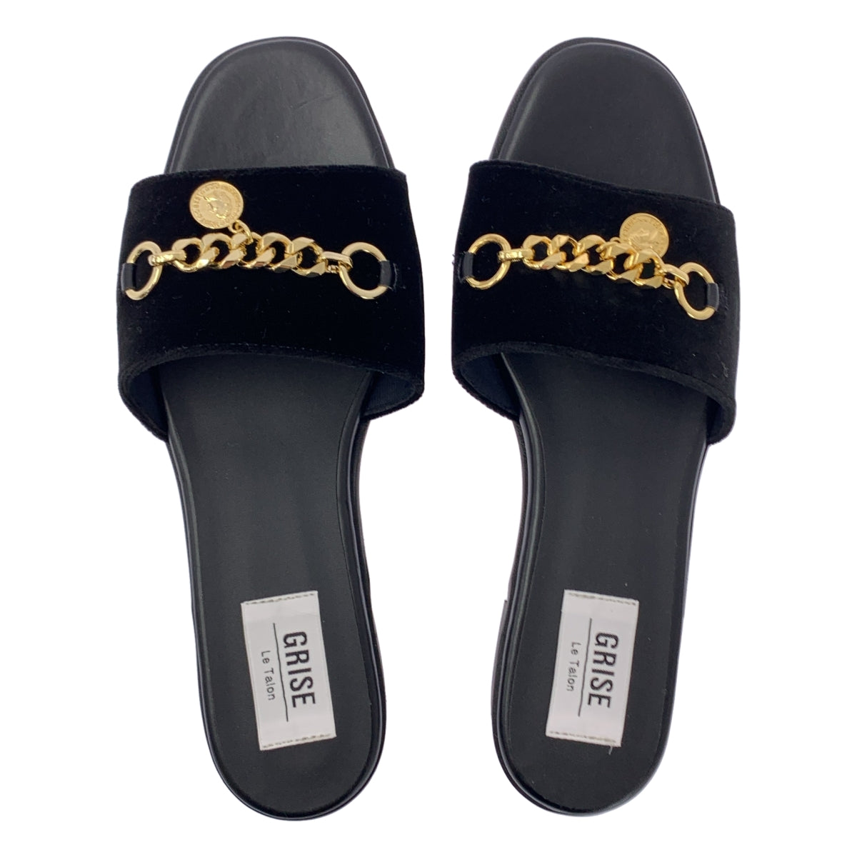 Le Talon / 루타론 | GRISE / 벨루어 체인 장식 샌들 플랫 슈즈 | M | 여성