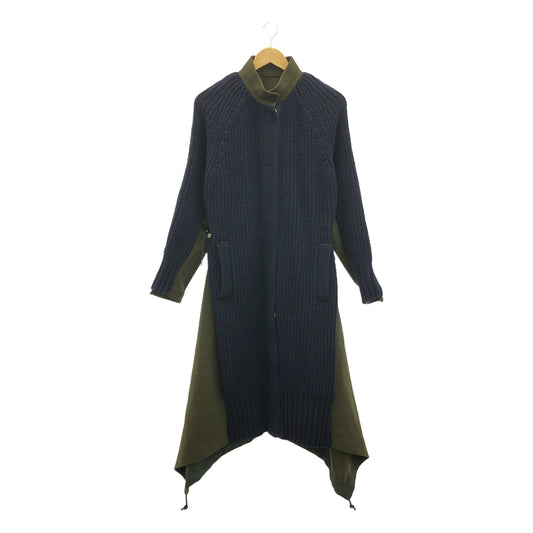 sacai | 2021AW | Melton Cable Knit Docking Coat | 2 | Navy/Olive | Women's