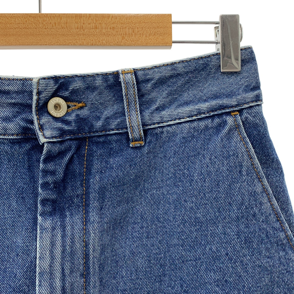 LOEWE / ロエベ | アナグラム ロゴレザーパッチ カットオフ デニム ワイド ショートパンツ ショーツ | 38 |