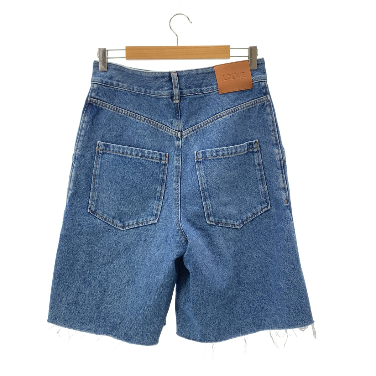 LOEWE / ロエベ | アナグラム ロゴレザーパッチ カットオフ デニム ワイド ショートパンツ ショーツ | 38 |