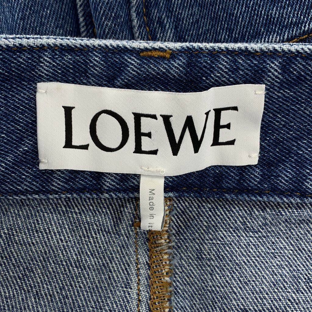 LOEWE / ロエベ | アナグラム ロゴレザーパッチ カットオフ デニム ワイド ショートパンツ ショーツ | 38 |