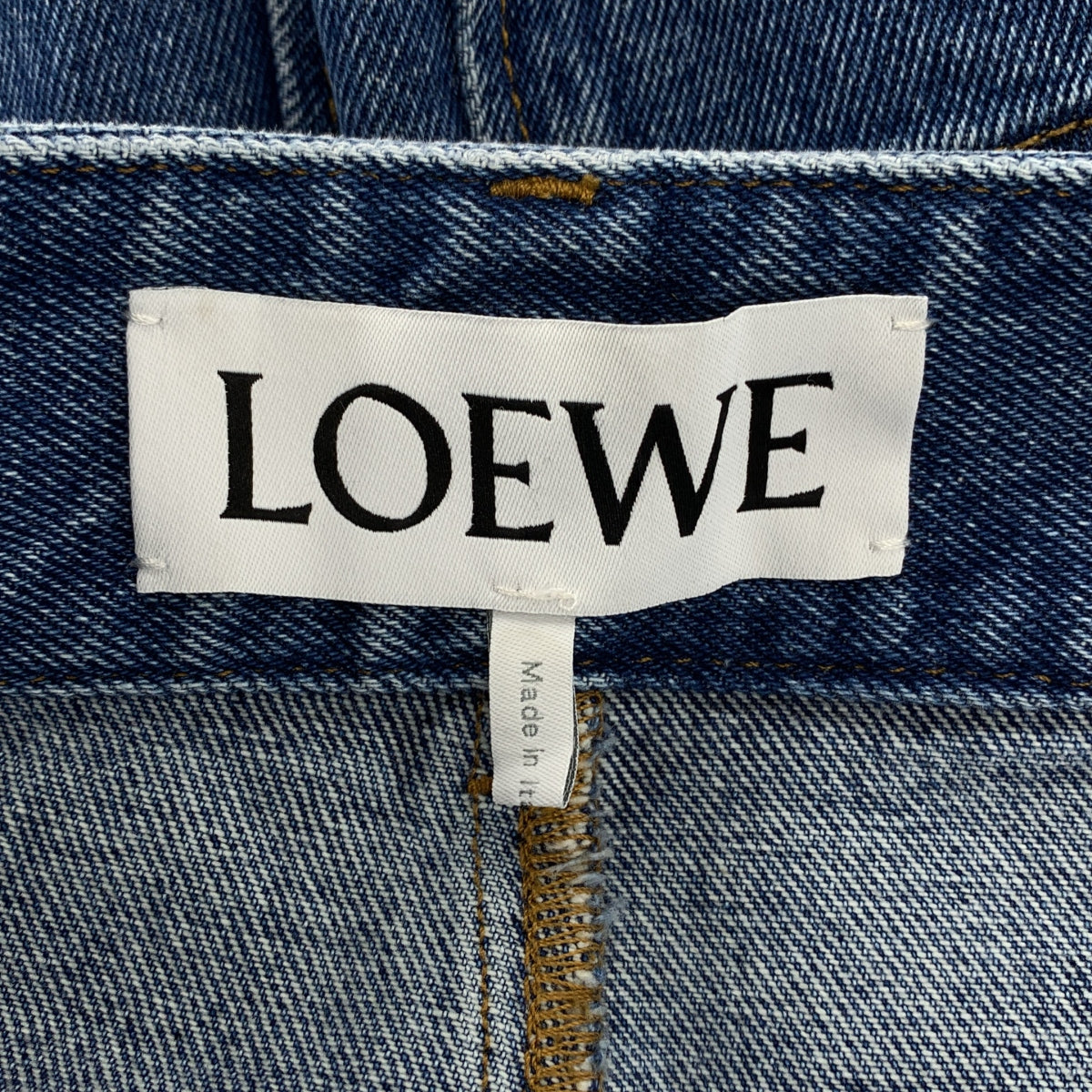 LOEWE / ロエベ | アナグラム ロゴレザーパッチ カットオフ デニム ワイド ショートパンツ ショーツ | 38 |