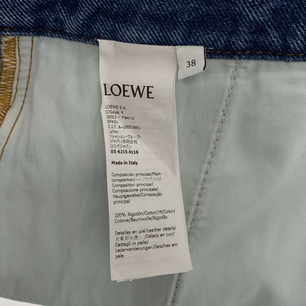 LOEWE / ロエベ | アナグラム ロゴレザーパッチ カットオフ デニム ワイド ショートパンツ ショーツ | 38 |