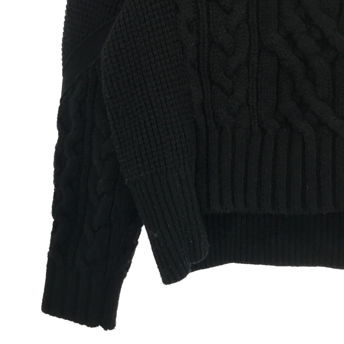 sacai | 2021AW | Wool cable knit pullover sweater with snood | 2 | Black | Women's