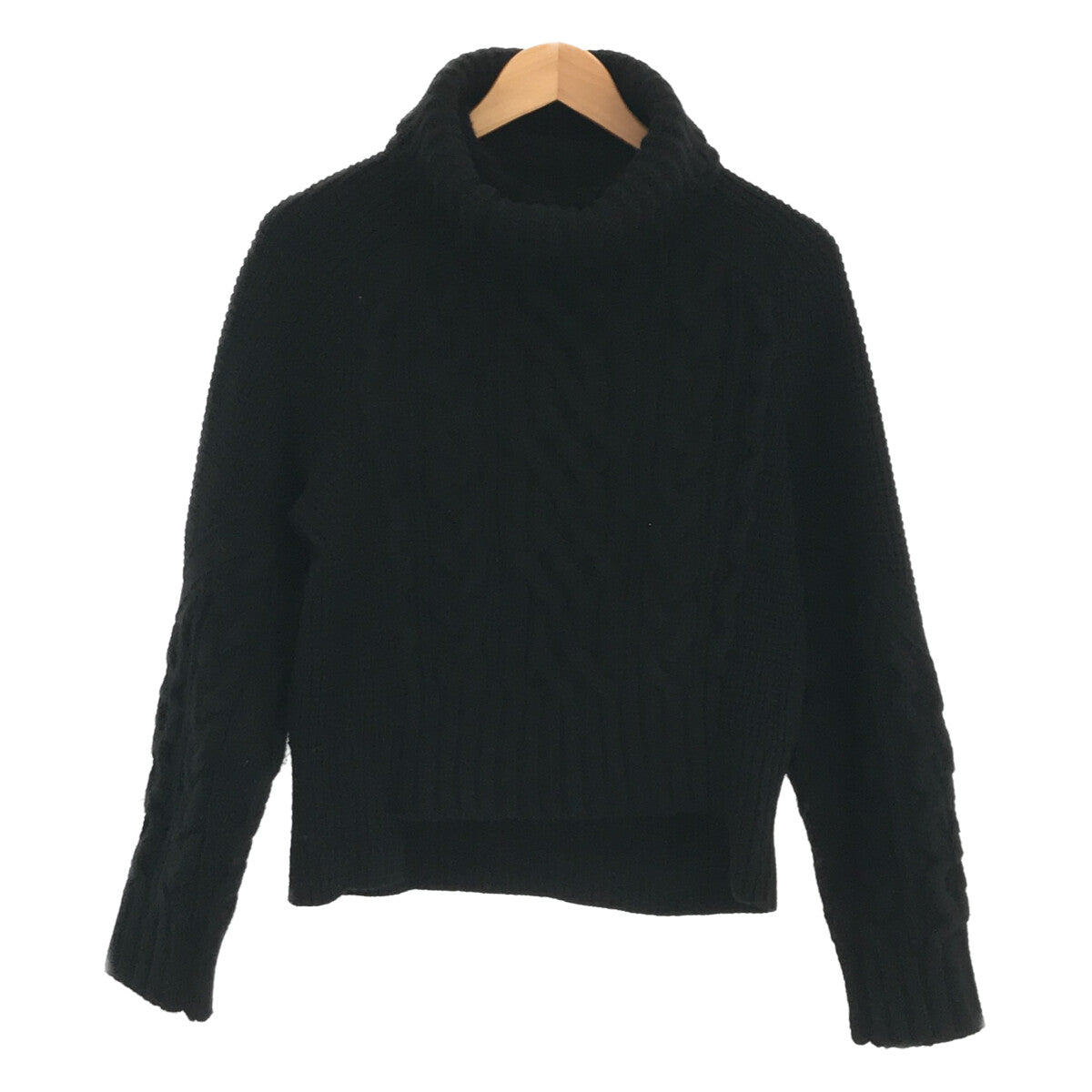 sacai | 2021AW | Wool cable knit pullover sweater with snood | 2 | Black | Women's