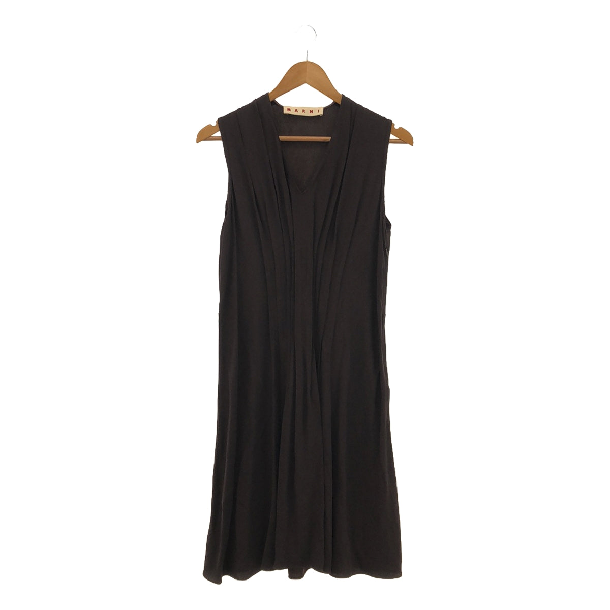 MARNI | V-neck front pleated dress | 38 | Dark brown | Women's