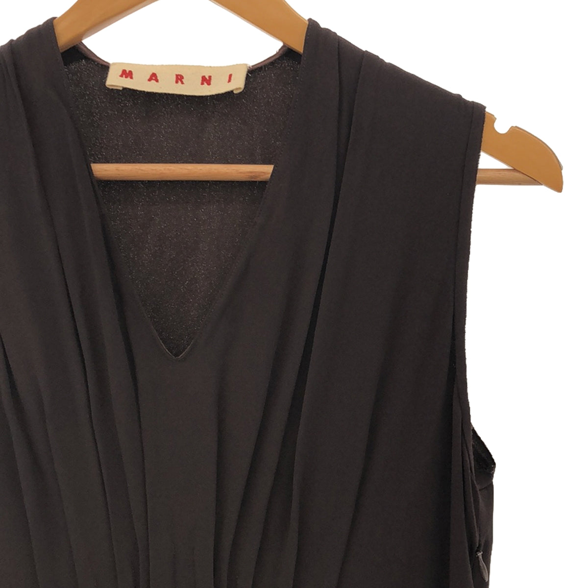 MARNI | V-neck front pleated dress | 38 | Dark brown | Women's