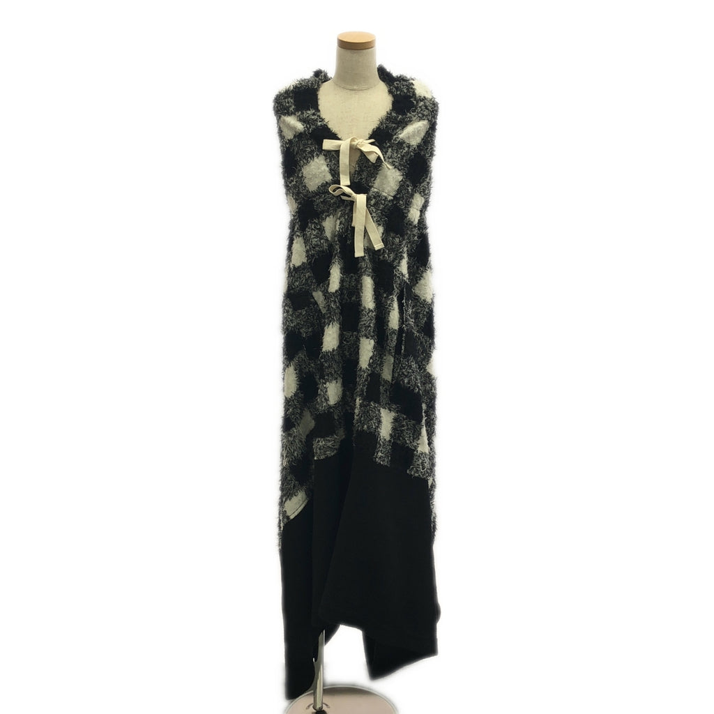 [新品] 經編 COMME des GARCONS | 2021秋冬 |格紋蓬鬆長斗篷大衣 | S |黑/白 |女性的