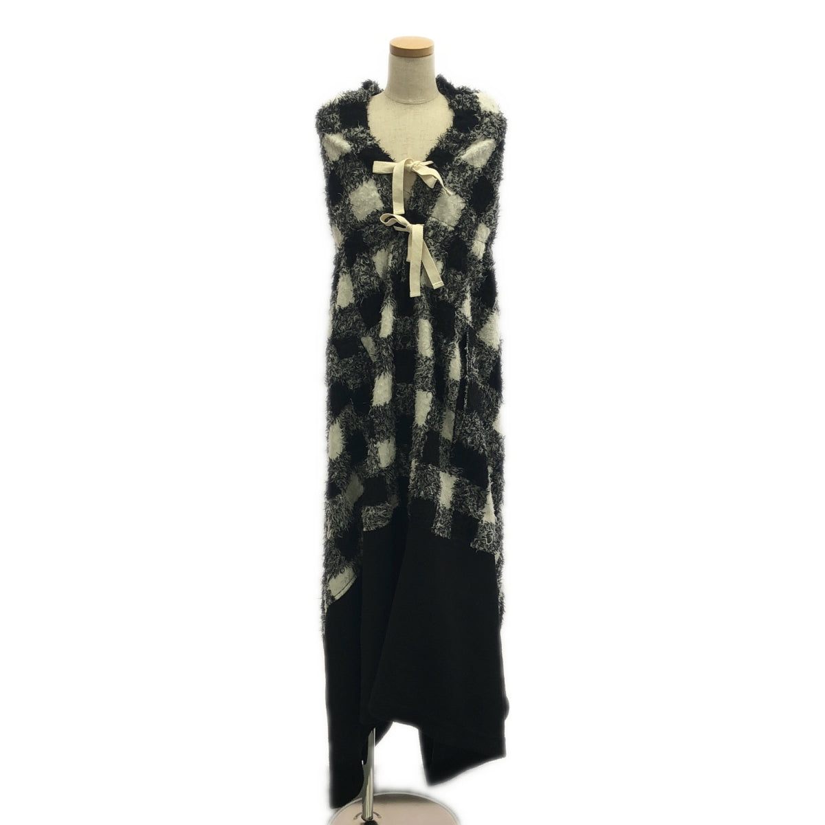 [新品] 經編 COMME des GARCONS | 2021秋冬 |格紋蓬鬆長斗篷大衣 | S |黑/白 |女性的