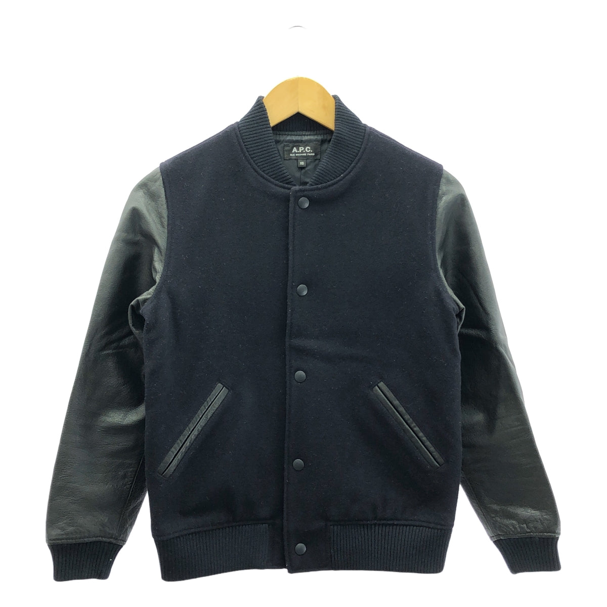 A.P.C. / アーペーセー | 袖レザー スタジャン ブルゾン | XS | ネイビー/ブラック | レディース