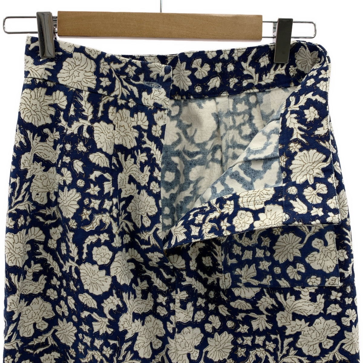 【成色極佳】SZ Blockprints x Ron Herman Nila 帆布半身裙 / 全身印花後拉鍊開衩半身裙 | S碼 | 藍色/白色 | 女款