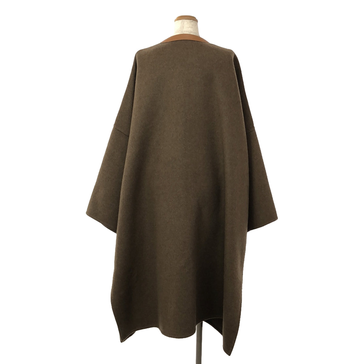 [Good Condition] CELINE | 100% cashmere / Cashmere leather-trimmed collarless saddler coat | Size 40 | Brown | Women's