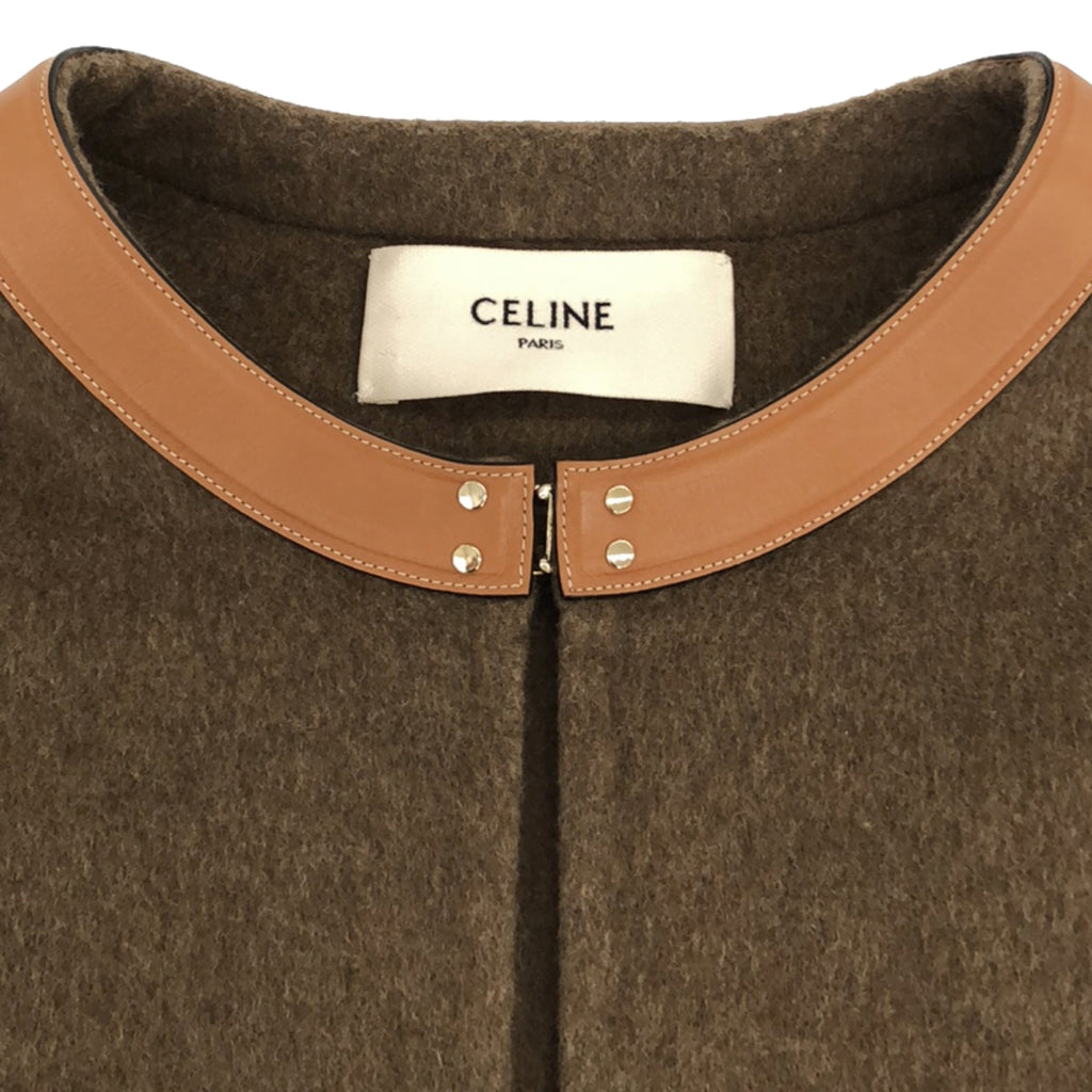 【미품】 CELINE / 셀린느 | cashmere 100% / 캐시미어 가죽 전환 노 컬러 사들러 코트 | 40 | 브라운 | 여성