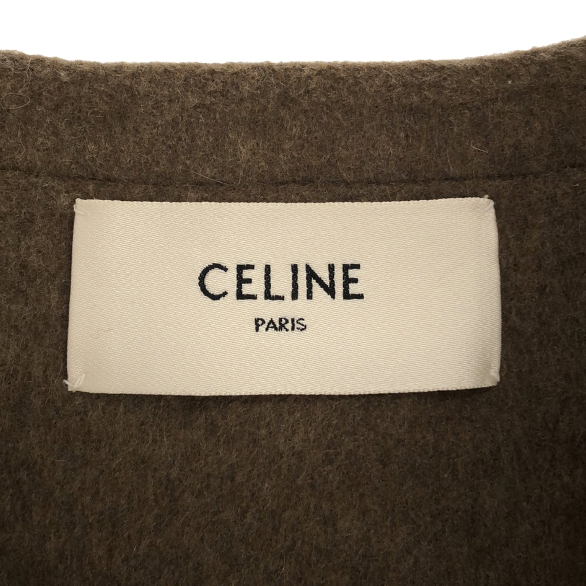 [Good Condition] CELINE | 100% cashmere / Cashmere leather-trimmed collarless saddler coat | Size 40 | Brown | Women's